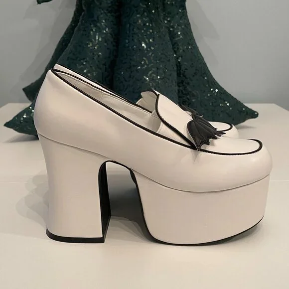 Strange Cvlt Banshee Platform Loafers in Bat White, Size 6 - Picture 3 of 10